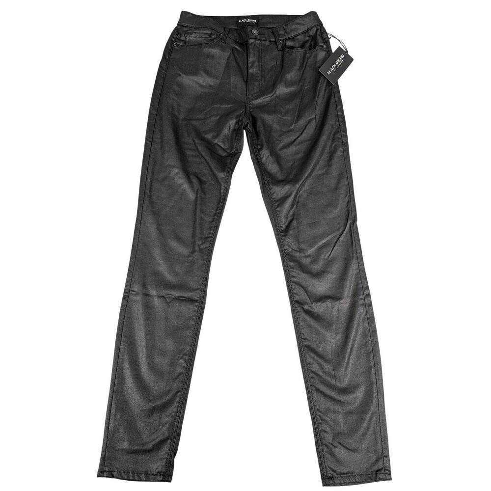 Black Orchid Pants Womens 27 Black Skinny Coated Denim Jeans Waxed Finish New